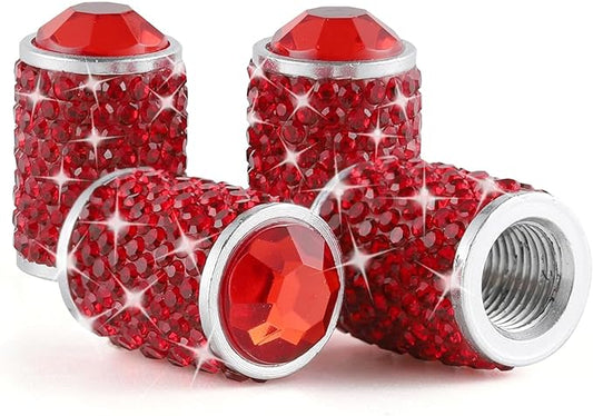 Alpmosn Car Wheel Tire Valve Caps, 4 PCS Bling Tire Valve Caps, Crystal Tire Caps Shinny Rhinestone for Women, Universal Car Dustproof Tire Valve Caps for Cars, Trucks, SUV and Motorcycles (Red)