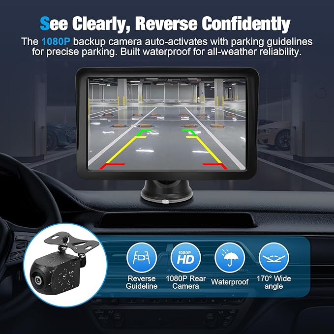 9" Wireless CarPlay Screen for Car, Apple CarPlay & Android Auto Receiver with 1080P Backup Camera, HD Touchscreen, Bluetooth, GPS, Voice Control，Universal Fit for All Cars