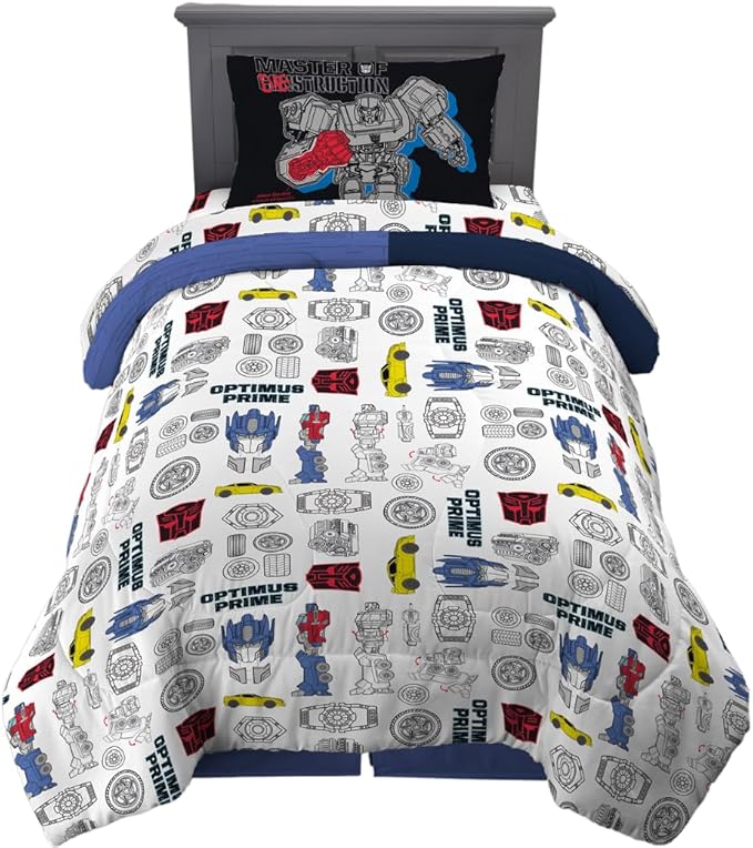 Transformers Optimus Prime Kids Bedding Super Soft Microfiber Comforter and Sheet Set, 5 Piece Full Size, (Officially Licensed Product) by Franco