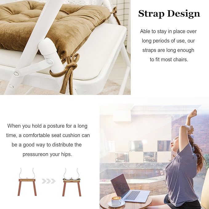 6 Pack Square Seat Cushion Chair Pads for Kitchen Dining Chairs, Soft Comfort Velvet Chair Mat Pillow Cushions with Ties for Office Desk Living Room Tatami 15.5", Khaki