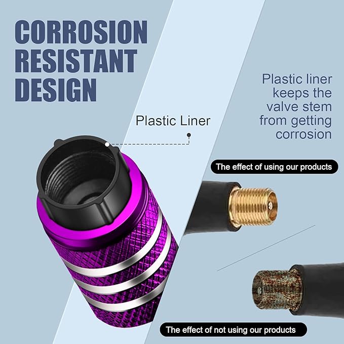 Tire Valve Stem Caps Cover - (5 Pack) Tire Air Caps Metal with Plastic Liner Corrosion Resistant Leak-Proof Dog Paw Print for Car Truck Motorcycle Bike Purple