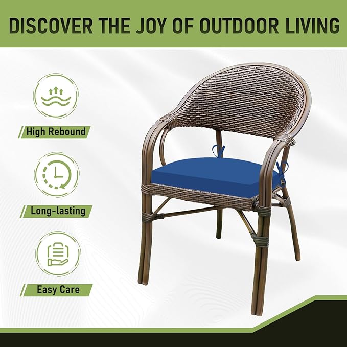 Basic Beyond Outdoor Chair Cushions Set of 4, Outdoor Cushions for Patio Furniture, Water Resistant Patio Chair Cushions with 2 Ties, 17x16x2, Royal Blue