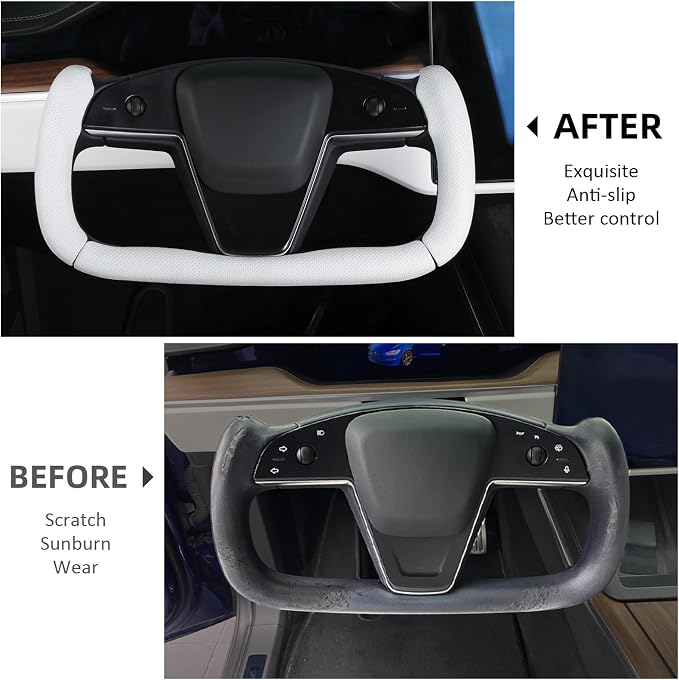 Steering Wheel Cover for Tesla Yoke Steering Wheel Cover Customzied for Tesla Model S 2021-Present/Model X 2021-Present Accessories,Anti-Slip,Comfortable Grip,Breathable,Nappa White
