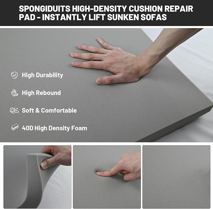 Couch Cushion Support for Sagging Seat, 22"x22"x2.4" 40D High Density Curved Foam Sofa Cushion Support, Under-Cushion Sag Repair,Grey Set of 3