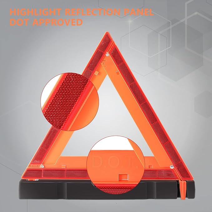 WORKKOOL Safety Triangles DOT Approved, Standard Warning Triangles Enmergency Reflector, Emergency Triangles for Vehicles with Carry Case(3 Pack,Without Sand)