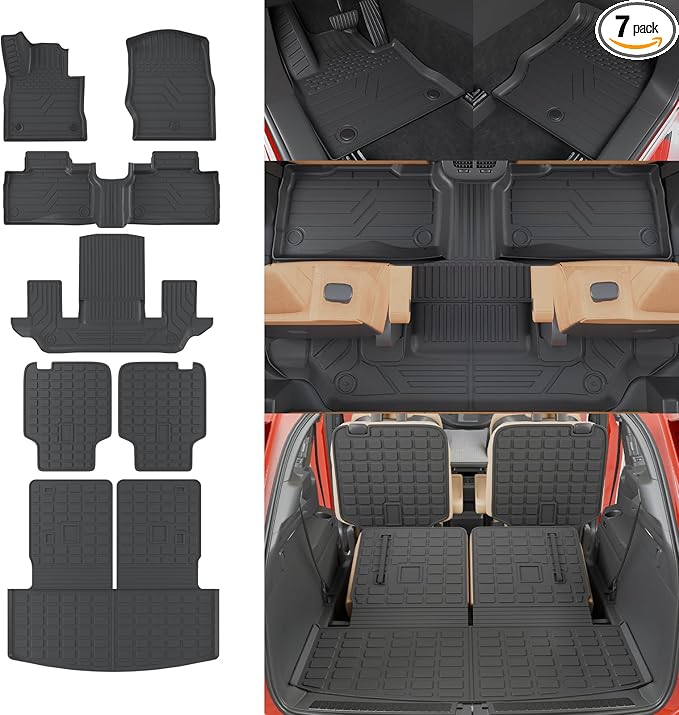 Rongtaod 6 Seats Floor Mats Compatible with 2020-2025 2026 Ford Explorer Captain Chairs Trunk Mat Trunk Liner Cargo Liner Cargo Mat Kick Mats 2024 Explorer Accessories (Floor Mats Full Set 7pcs)