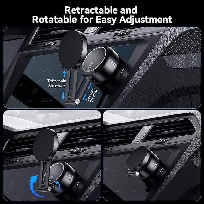 Electric Vacuum Magnetic Car Phone Mount,Vacuum Suction Car Phone Holder Hands-Free,Adjustable Foldable Magnetic Suction Cup Phone Mount,Strong Magnetic Car Mount for Smooth Surface(New-Black)