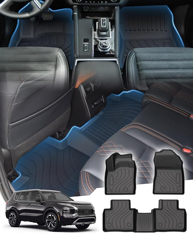Sunsdrew Floor Mats for 2022-2025 Mitsubishi Outlander Accessories (Not Fit for PHEV & Sport), All Weather Floor Liners Front Rear 2 Rows Car Mats TPE Rubber Raised Edge