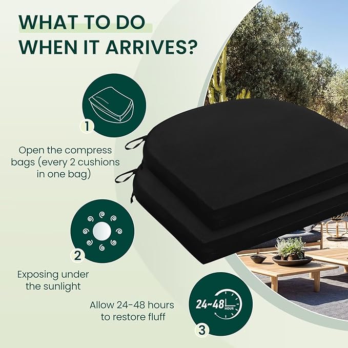 HARBOREST Outdoor Chair Cushions Set of 2, Water Resistant Patio Chair Cushions with Ties, Outdoor Seat Cushions for Patio Furniture, 17"x16"x2", Black