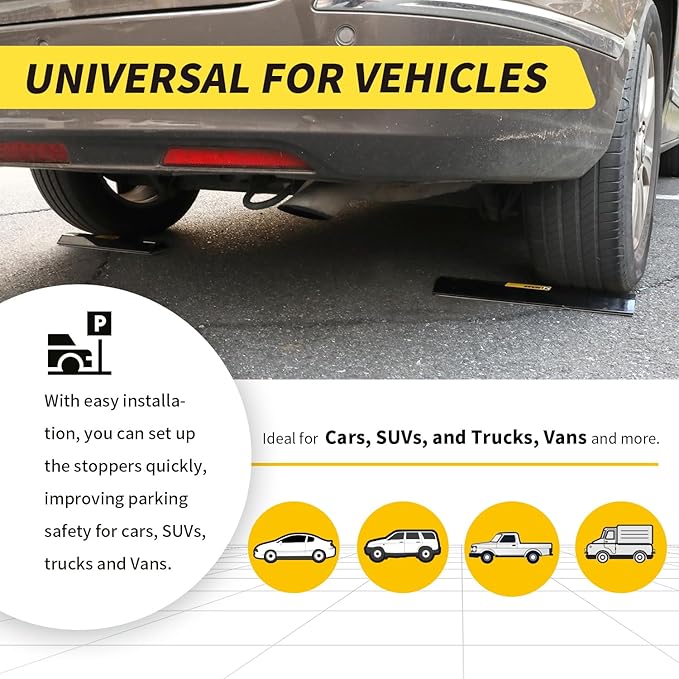 MaxxHaul 51035 18 in. Heavy Duty Car Parking Stoppers 2 Pack Easy Install 18" x 1.25" x 3.5" for Garage and Outdoor Car SUV Truck Eco Friendly Material Reflective Strips