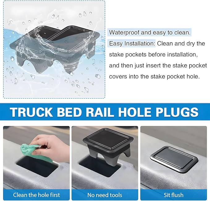 Shademax for Dodge Ram 1500 Stake Pocket Covers Rear Truck Tonneau Covers Bed Rail Stake Pocket Cover, Stake Holes Caps Plugs Compatible with 2019-2025 2026 Dodge Ram 1500 2500 Accessories (Set of 2)