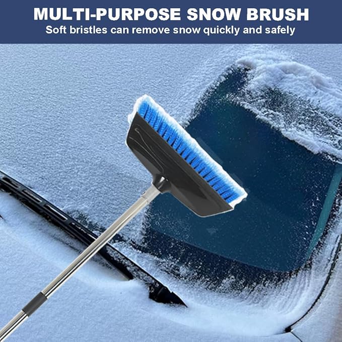 52" Car Wash Brush with Long Handle | Built-in Rubber Squeegee & Rubber Bumper | Lightweight extendable Handle | Soft Bristle Brush for Car, RV, Boat, Solar Panel, Deck Washing