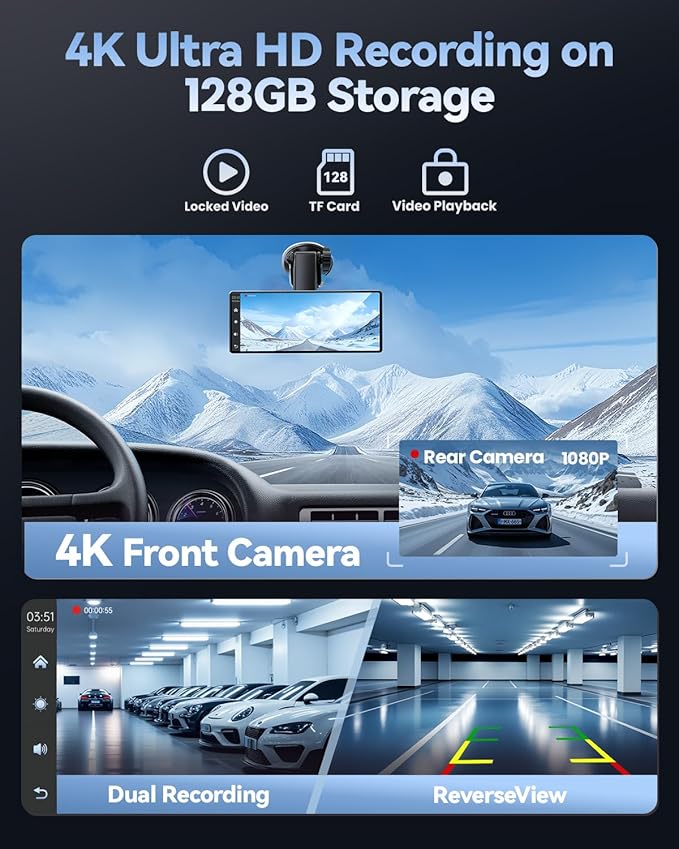 Carplay Screen for Car, 8.1" HD Portable Touch Screen Car Stereo with Android Auto, 4K Dash Cam, 1080P Backup Camera, GPS Navigation, Mirror Link, Bluetooth, AUX, FM Transmitter