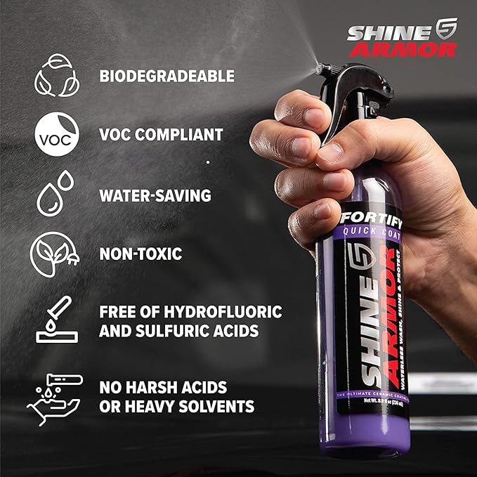 Car Wax Spray and Ceramic Coating for Cars - 3 in 1 Waterless Car Wash and Detailing - Quick Effect Coating Agent for Car - High Gloss Top Coat, Shiny Car Stuff by Shine Armor - Protective Wax 16FlOz