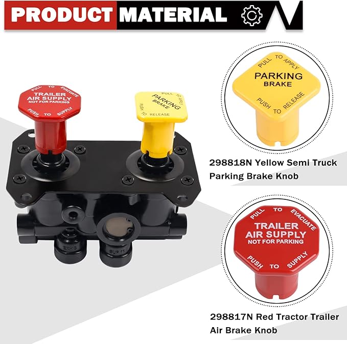 298818N Yellow Semi Truck Parking Brake Knobs and 298817N Red Tractor Trailer Air Brake Knob Set