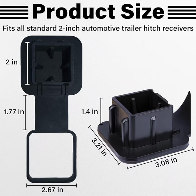 2 Inch Rubber Trailer Hitch Cover, Durable Tow Hitch Covers with American Flag, Car Exterior Accessories Fits for 2 Inches Hitch Receivers, Hitch Cover Tube Plug Cap for Trucks(Black&Red Line)