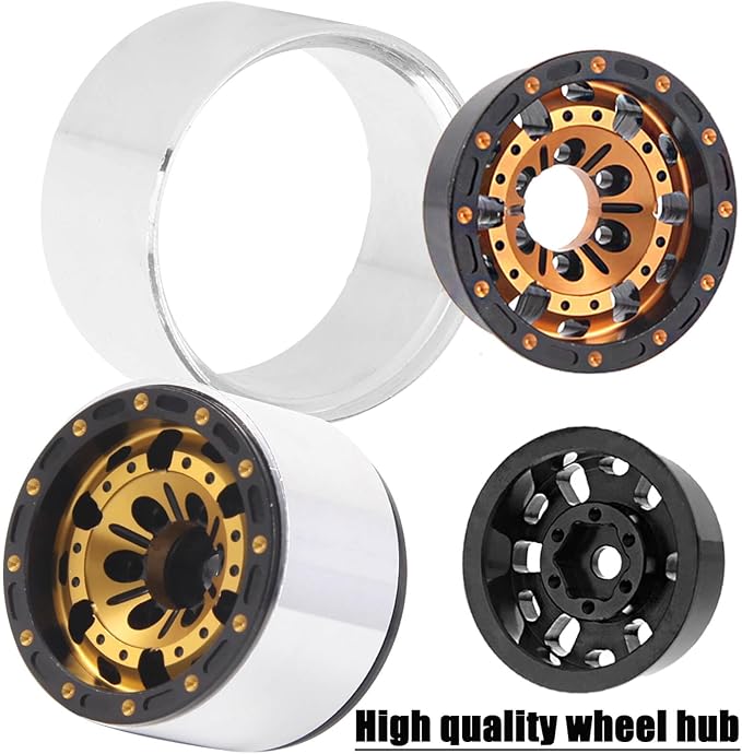1.0 RC Wheels RC Truck Tires for 1/18 1/24 TRX4M,SCX24,FCX24 RC Crawler,Alloy 1.0‘’ Beadlock RC Truck Tires RC Wheels (4pcs Gold)