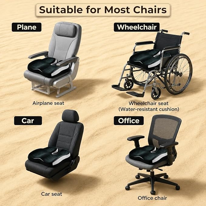 Seat Cushions for Office Chairs Wheelchair Cushion for Long Sitting Back Pain，Memory Foam Seat Car Computer Desk Chair Cushion，Coccyx Cushion for Tailbone Pain Relief Cushion Office Chair Black Blue