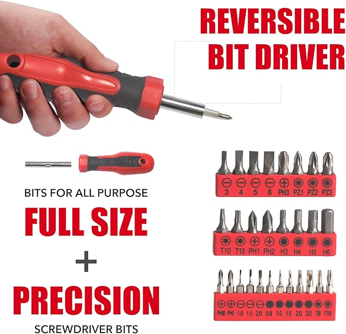 SPICIMOMO Basic Home Red Tool Kit - 38 Pieces Tool Set with Portable Storage Boxes for Daily Repairing and Maintenance, Home DIY Tool Kit Set for Office & Garage