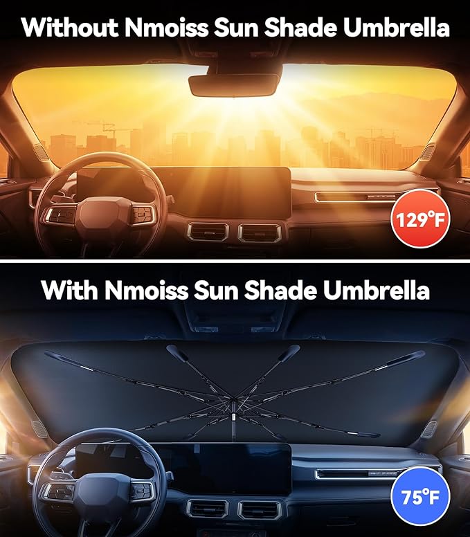 Nmoiss Windshield Sun Shade Umbrella for Mustang - [Vinyl Coating Heat Shield] Protect Car from Sun Rays & Heat Damage Keep Cool and Protect Interior, Spring Structure Edge