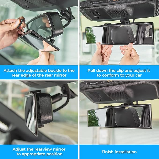 JOYTUTUS Rear View Mirror, Universal 12 Inch Panoramic Convex Interior Clip-on Wide Angle Mirror to Reduce Blind Spot Effectively for Car SUV Trucks -Clear
