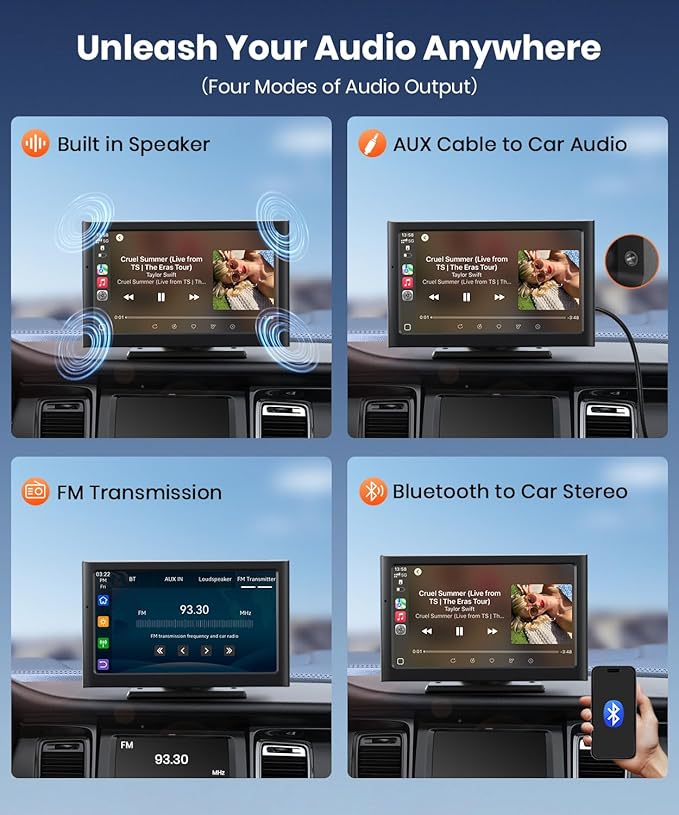 Foxpark Portable Carplay Car Screen for Apple & Android Auto-7" HD Wireless Car Play Touch Screen with Backup Camera,Car Audio Receivers with Voice Control,GPS Navigation,Bluetooth,Mirror Link,FM