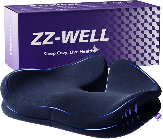 ZZ-WELL Seat Cushions for Office Chairs - Ergonomic Tailbone Pain Pressure Relief Seat Cushion - Extra Large & Thick Design Memory Foam Office Chair Cushion, 21.2" W X 16.5" L (Blue)