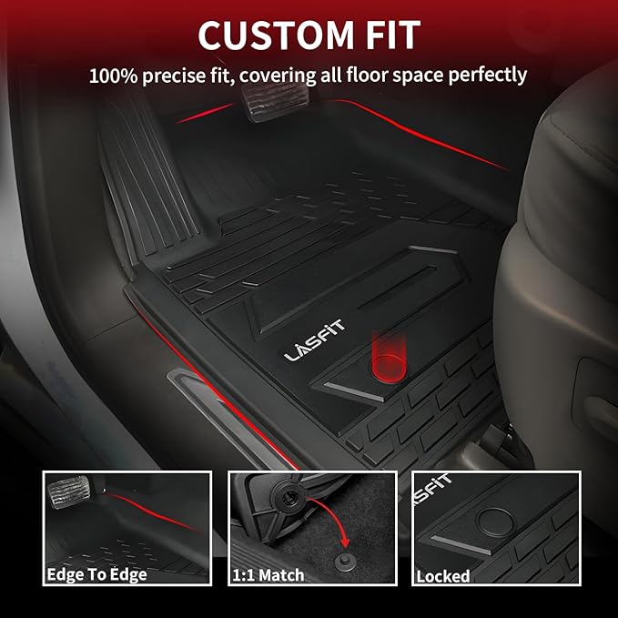 LASFIT Floor Mats 2019-2026 for Chevy Silverado/GMC Sierra 1500, 2020-2026 for 2500 HD/3500 HD, Crew Cab & Bucket Seat Only (Fit with Rear Under-Seat Storage Box, Not Fit 2nd Row Plastic Box), Black