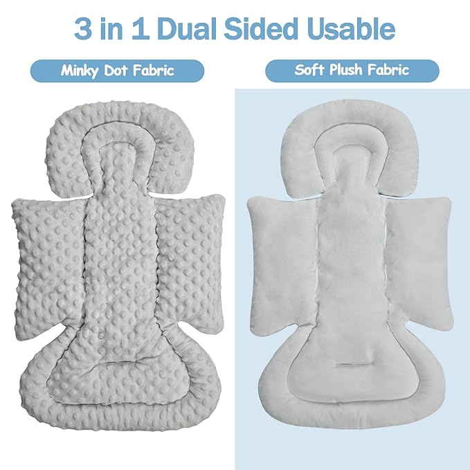 Infant Car Seat Insert Boy Girl, 3 in 1 Newborn Carseat Insert with Strap Pads, Car Seat Head Support for Baby Strollers, Swings, and Bouncers, Comfortable and Machine Washable, Grey