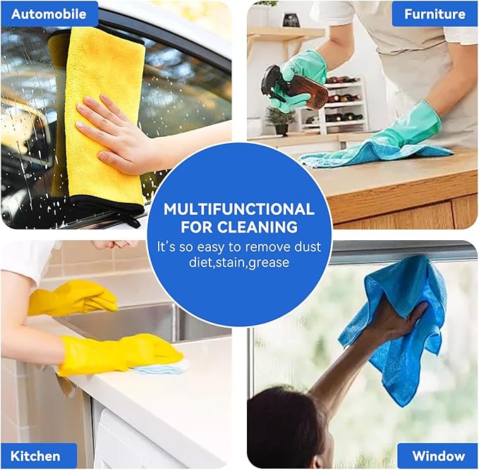 Auto Dynasty Universal 16" L X 12" W - 24 Pieces Ultra Soft Microfiber Cleaning Cloth Dusting Towel for Car Washing Automotive Garage Home Office Furniture Bath Windows (Yellow Orange Blue Green)
