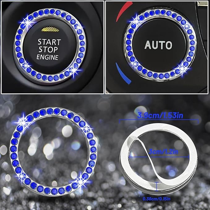 NBTEPEM 12 Pcs Bling Car Accessories Set for Women Car Floor Mats Full Set Steering Wheel Cover Seat Belt Covers Coasters Universal Fit Car SUV Truck Van Blue
