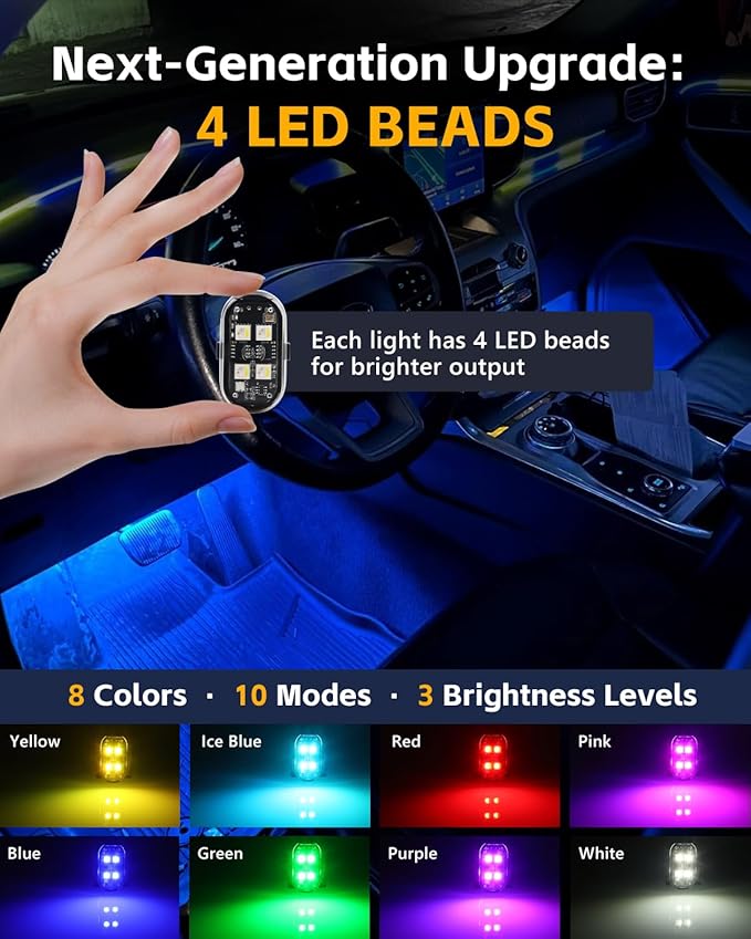 8PCS Flashlight, 8 Colors Waterproof Flashights, Type-C Rechargeable LED Warning Light for Motorcycle Bike Drone Aircraft Car New Year