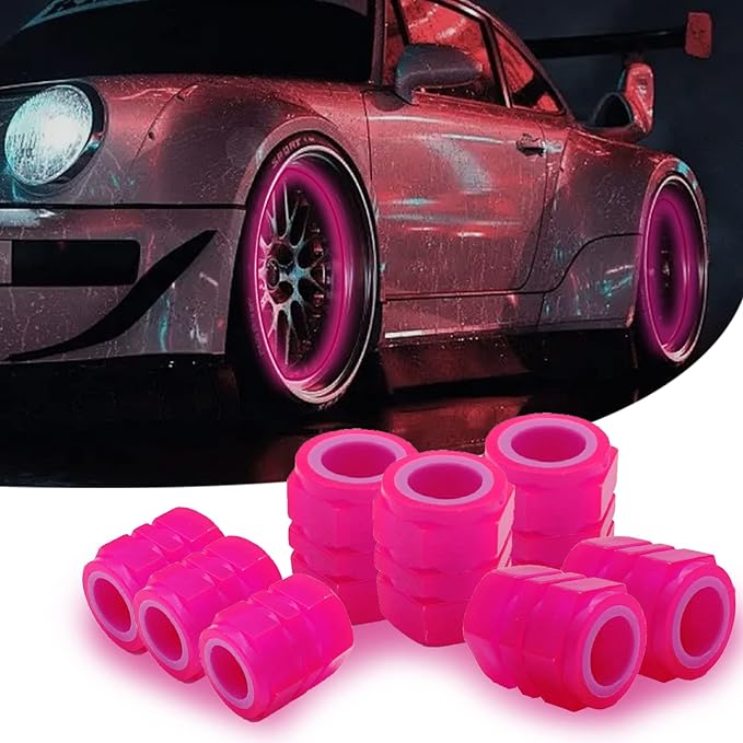 8PCS Car Tire Valve Stem Caps, Universal Noctilucent Waterproof Car Wheel Tire Caps, Suitable for Air Valve Caps for Cars, Motorcycles, Bicycles (Pink)