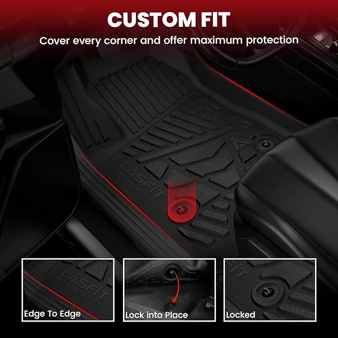 LASFIT Floor Mats 2014-2018 for Chevy Silverado/GMC Sierra 1500, 2015-2019 2500HD 3500HD, Crew Cab Only/Bench Seat, All Weather TPE Custom Fit Car Floor Liners, with Carpet Floor Only