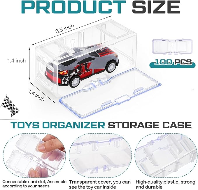 Marsui 100 Pcs 1/64 Scale Toy Cars Organizer Storage Case Clear Individual Toy Car Display Case1.4 x 1.4 x 3.5 Inches (White)
