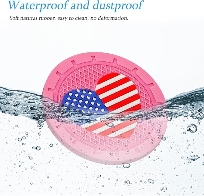 AUCELI 4 Pack Car Cup Holder Coasters, Colored American Flag US Flag Insert Car Cup Coaster, 2.75 Inch Anti Slip Shockproof Embedded Drink Mat, Vehicle Interior Decor Accessories