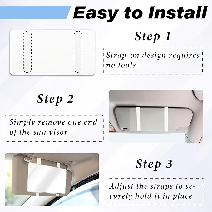 Car Sun Visor Mirror, Cosmetic Makeup Mirrors with Straps, HD Cars Interior Cosmetic Mirror, Car Accessories for Women Universal Sun Visor Mirrors for Trucks, Cars, SUVs (White)