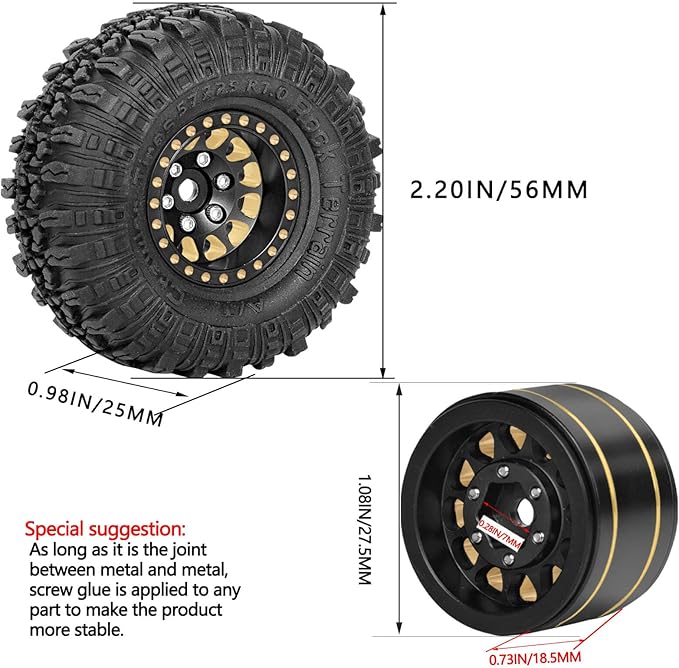 RC Full Brass 1.0in Beadlock RC Truck Tires Wheel Tires Upgrades Part for 1/18 1/24 Trx4m Axial SCX24 RC Crawler,RC Wheels Hops Up(4pcs Black)