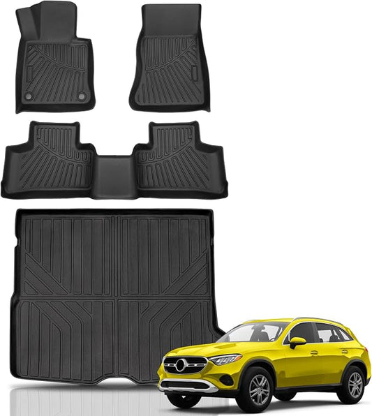 Sunsdrew Floor Mats for 2023-2025 2026 Mercedes Benz GLC 300/GLC 350e/GLC 43 AMG (Not for Coupe), All Weather Floor Liners & Rear Trunk Mat for GLC Accessories, TPE Rubber, Raised Edge