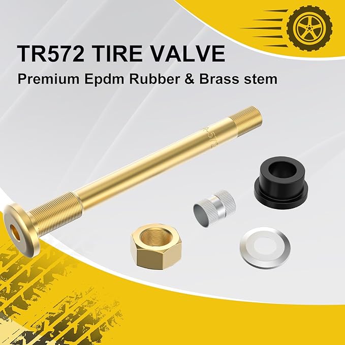10 Piece TR572 Brass Valve Stems for Commercial Vehicles. Fits 0.748" Valve Hole Dia, Length 3.9'', Brass Colour