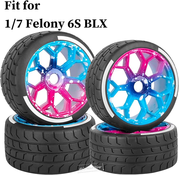 RC Wheels and Tires for 1/7 Felony 6S BLX,RC Truck Tires RC Wheels and RC Tires,4pcs Highway Tires(2 Big 2 Small,Colorful