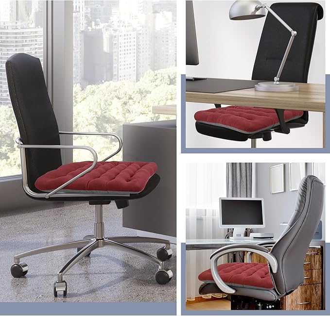 BUYUE Good Support Office Chair Cushion Padded, Soft Velvet Comfortable Non-Slip Seat Cushion for Computer Desk Kitchen Chair (1 Count, Red)