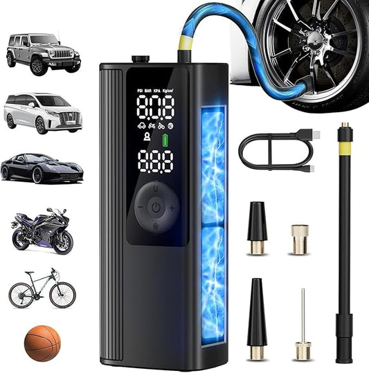 Tire Inflator Portable Air Compressor, 150PSI Air Pump for Car Tires with Pressure Gauge, Fast Tire Inflator for Car, Motorcycle, Bicycle, Balls, LED Light and Auto Shut-Off