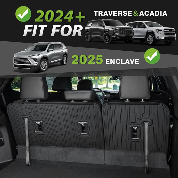 TripleAliners Backrest Mats All Weather Liners Compatible with 2024-2026 GMC Acadia/Chevy Traverse & 2025 2026 Buick Enclave TPE Third Row Seats Back Cover