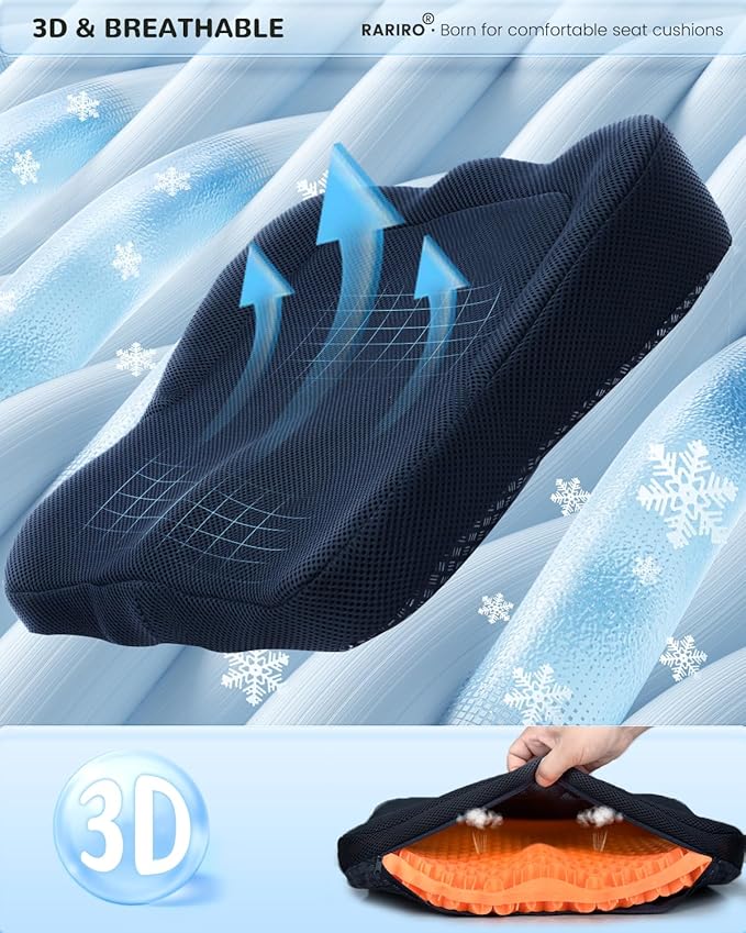 Gel Seat Cushion for Long Sitting(Enlarged & Thickened), Cooling Pressure Relief Seat Cushion for Wheelchair, Driving, Kayak, Office Desk Chair Seat Pad Gel for Heavy People[Orange-2.75"Thick]