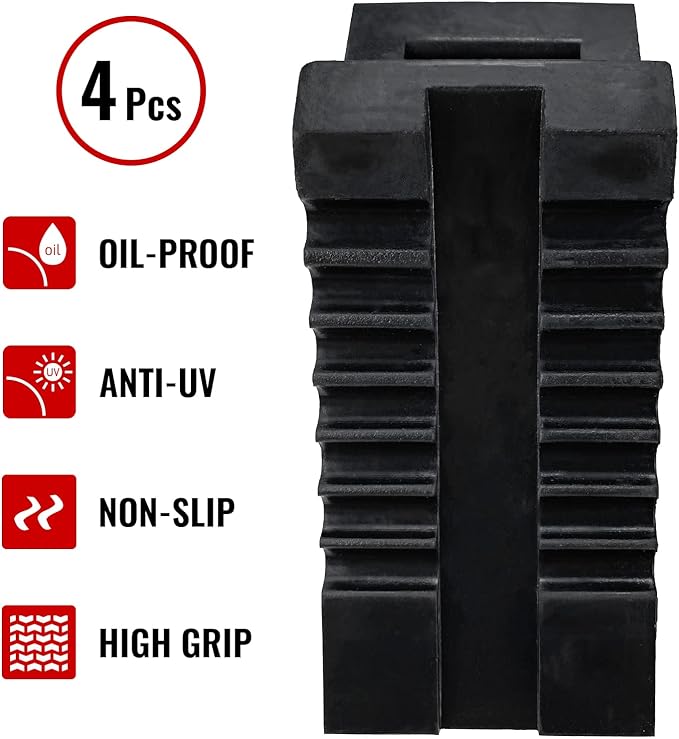 HOXWELL Solid Heavy Duty Rubber Wheel Chocks 4 Packs for Cars, RVs, Trucks, Trailers, ATV, and Vehicles, G.V.W. up to 8T, Anti Slip Bottom Tire Chock 8.6" x 3.7" x 4.7"