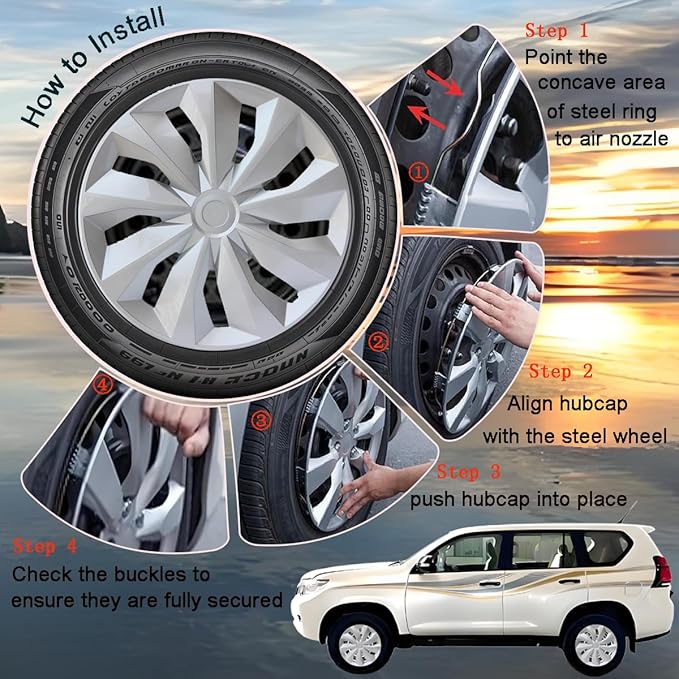 Hubcap Wheel Covers Replacement R16 Size Hub Caps Universal-Fit Steel Wheel Rim Cap ABS Tire Cover for Most Cars Trucks SUV Sedans -Set of 4（16-inch，Silver-Black）