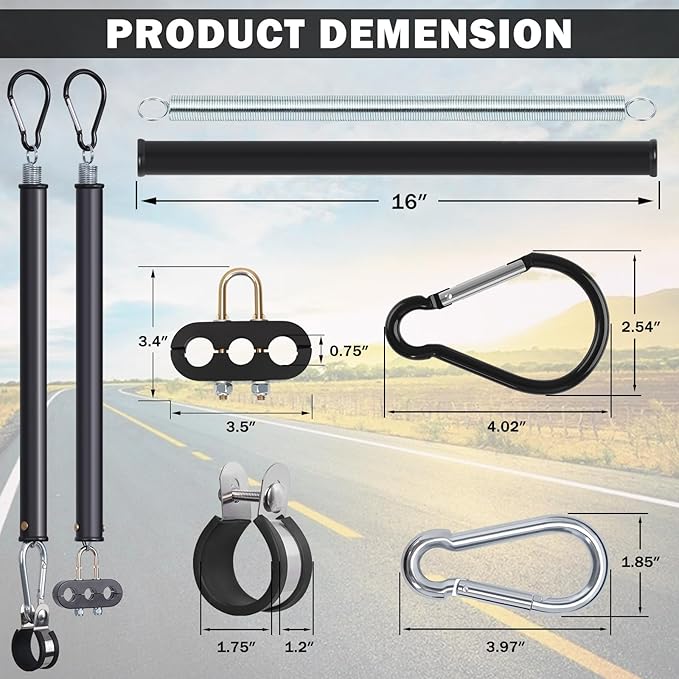CheeMuii 2 PCS 16" Single Tender Spring Kits with 3in1 Hose Holder and 3-Hole Clamp Heavy Duty Tender Spring for Semi Truck Air Lines Kit with 2 Style Air Line Holders for Truck Trailer Tractor