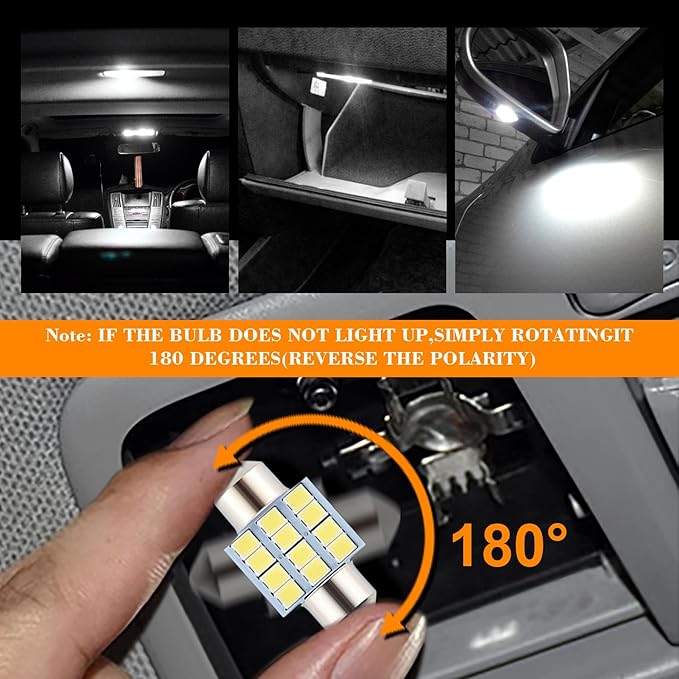 iFunyLED 24 Pieces Dome Light LED Car Interior Bulb Kit Set 194 T10 DE3175 578 31mm 42mm Bulbs Interior Replacement Lights for Car Map License Plate Door Side Marker Cornering Trunk Light - White