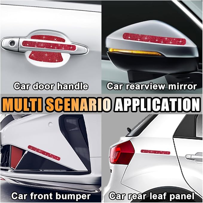 JOYCOURT 10PCS Bling Car Door Handle Anti-Scratch Sticker, Universal Car Doors Handles Protective Cover, Shiny Rhinestone Auto Decor Accessories for Women (Red)